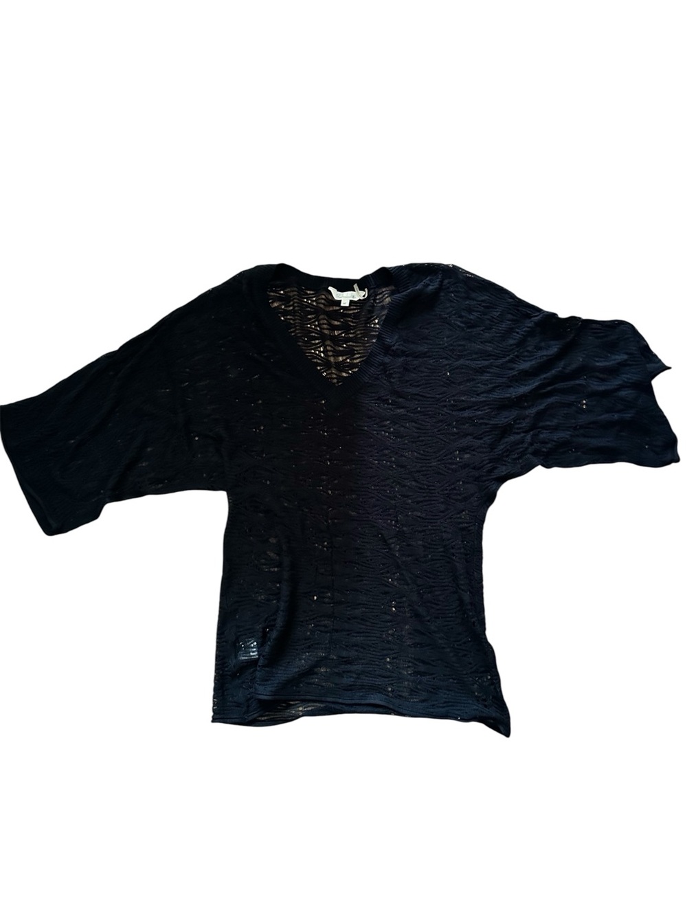 Babakul Black Open Knit V-Neck 3/4 Sleeve Top M - Picture 5 of 7